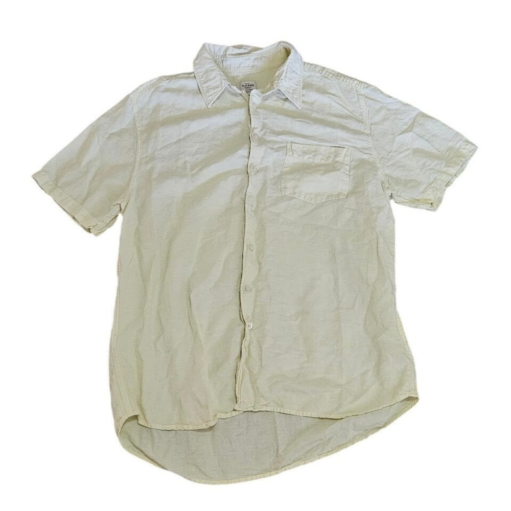 Old Navy Vintage Button Down Shirt Men Yellow Linen Cotton XL